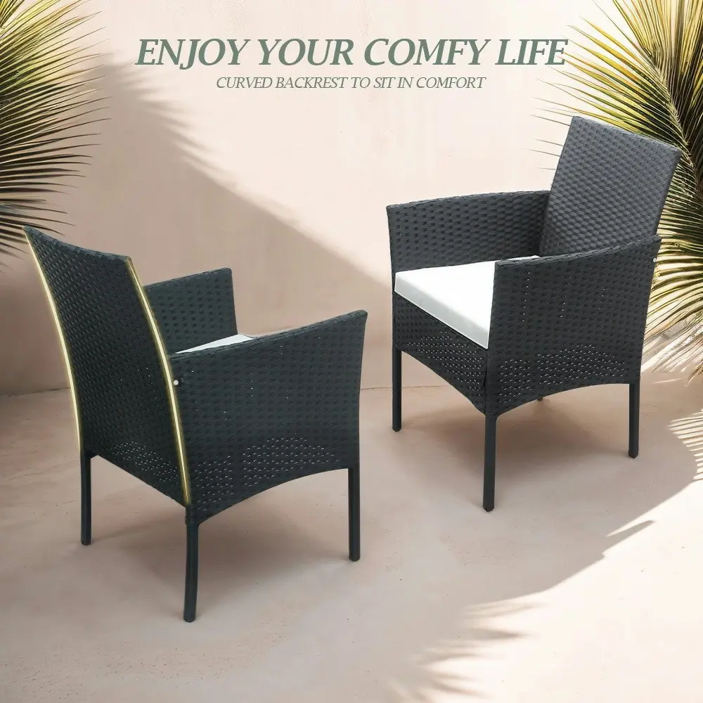 Groverdi 5 PCS Outdoor Dining Set Wicker Patio Dining Chair Table Cushion Black