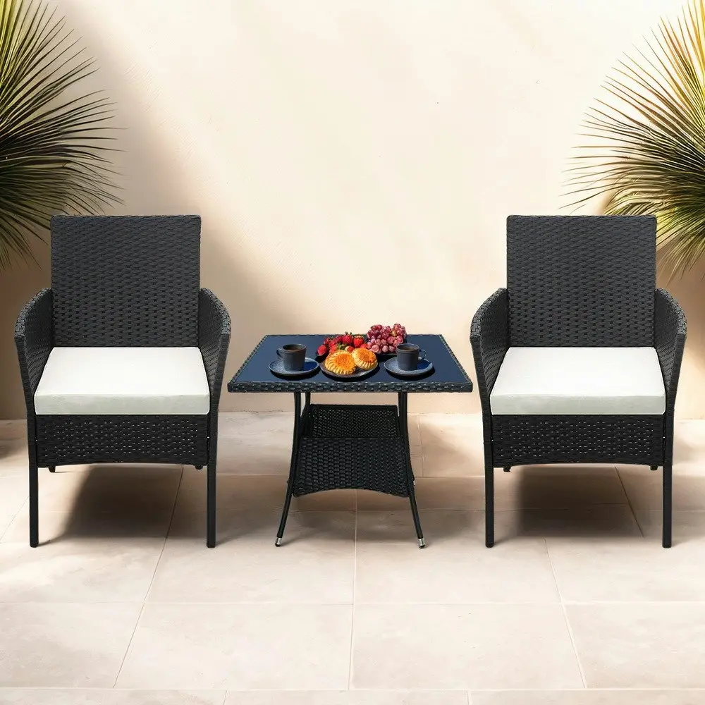 Groverdi 5 PCS Outdoor Dining Set Wicker Patio Dining Chair Table Cushion Black