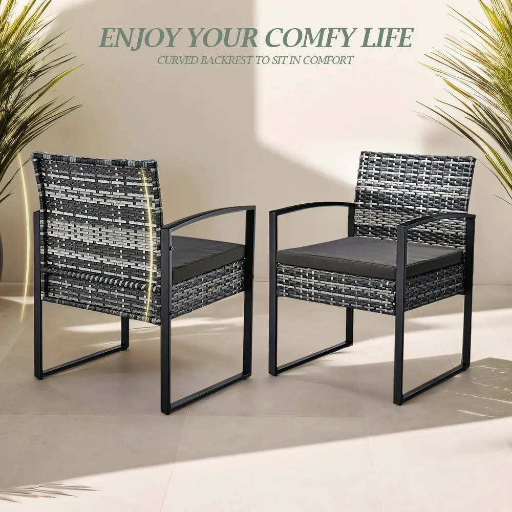 Groverdi 3 PCS Outdoor Dining Set Wicker Patio Dining Chair Table Cushion Grey