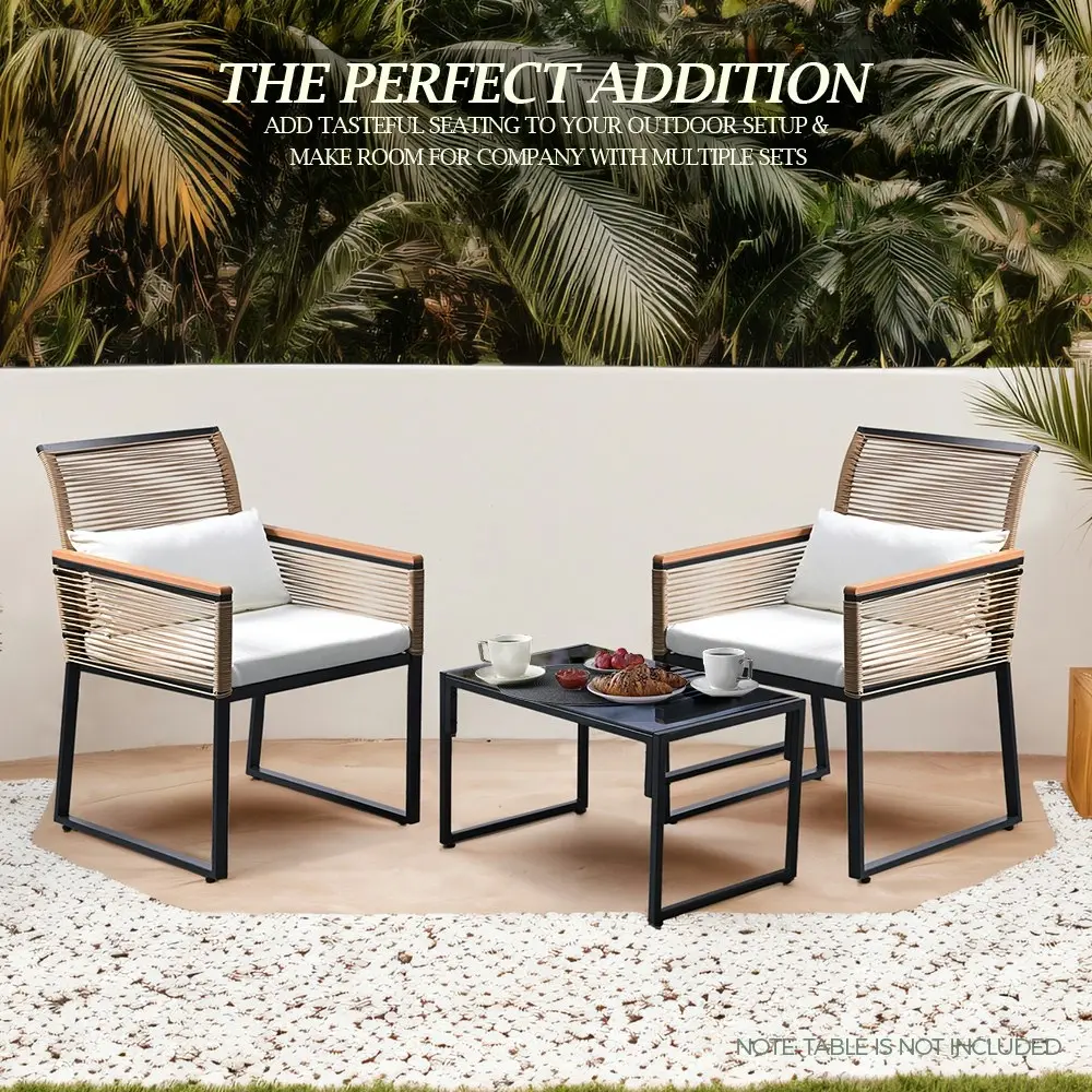 Groverdi 2PCS Outdoor Wicker Dining Chairs Curved Backrest Steel Frame Wood