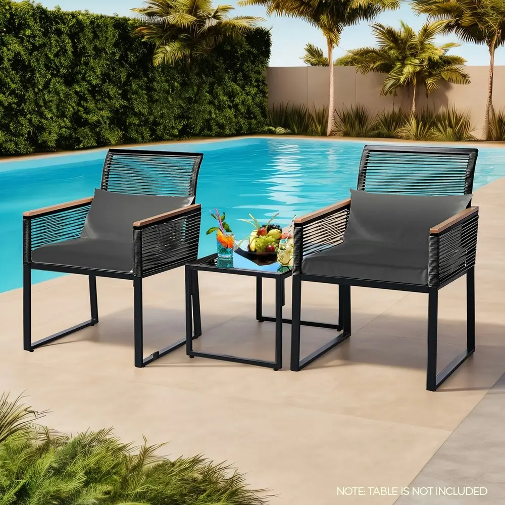 Groverdi 2PCS Outdoor Wicker Dining Chairs Curved Backrest Steel Frame Black