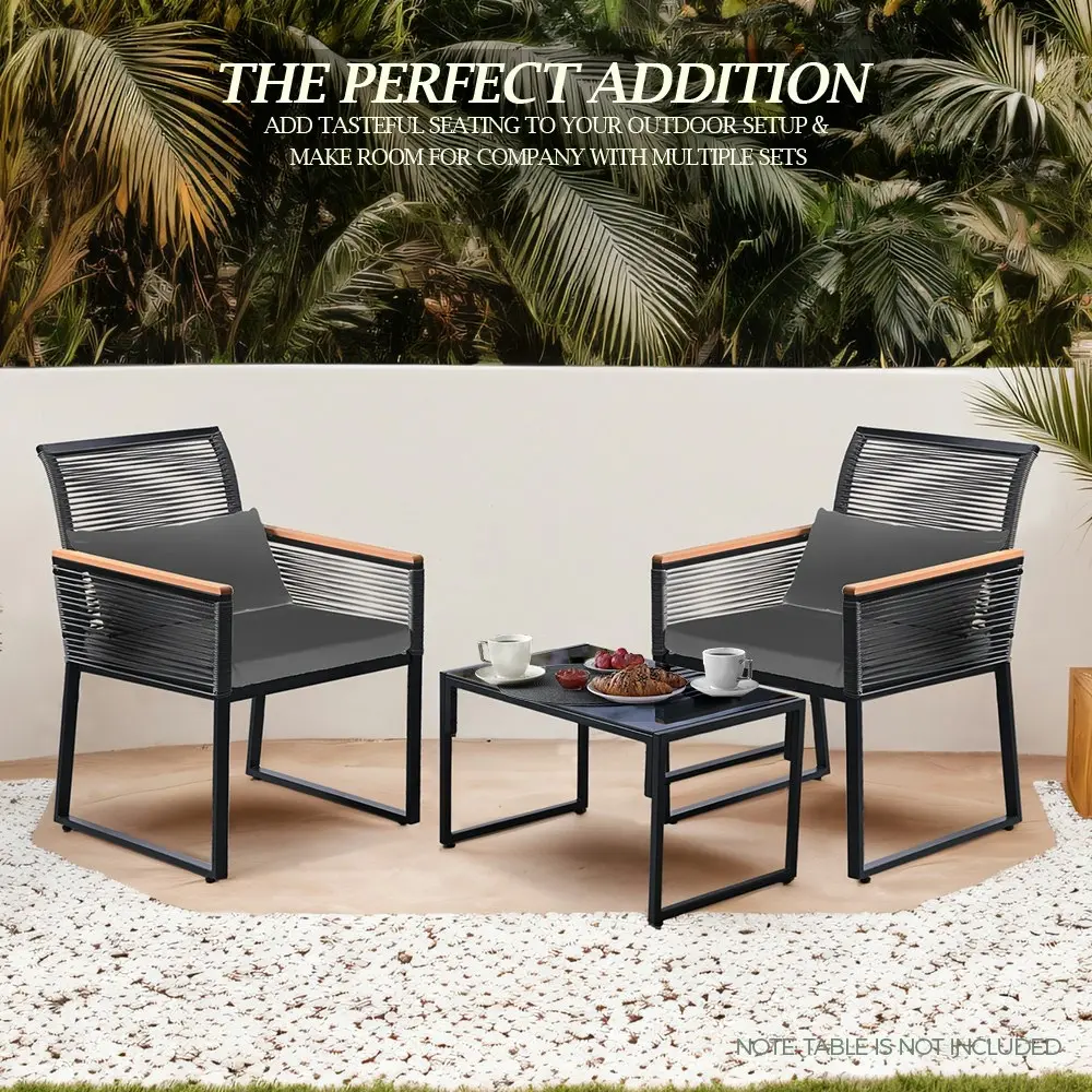 Groverdi 2PCS Outdoor Wicker Dining Chairs Curved Backrest Steel Frame Black