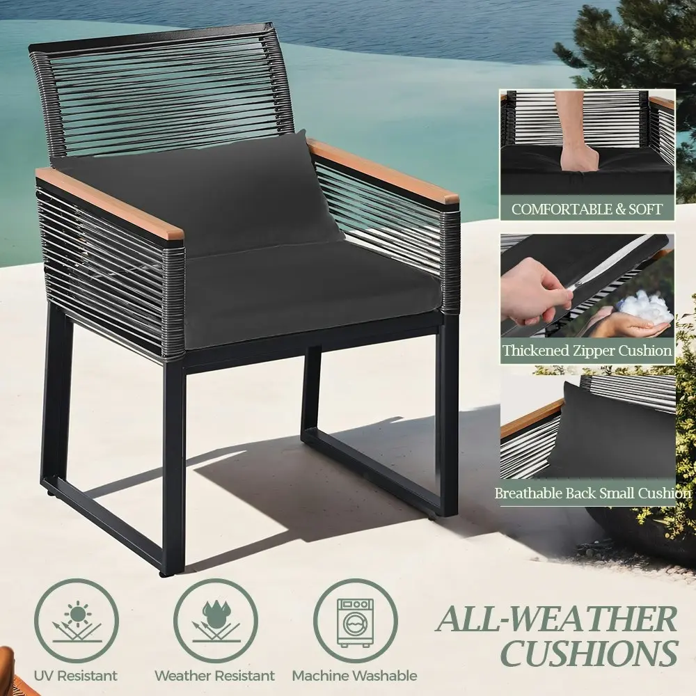 Groverdi 2PCS Outdoor Wicker Dining Chairs Curved Backrest Steel Frame Black