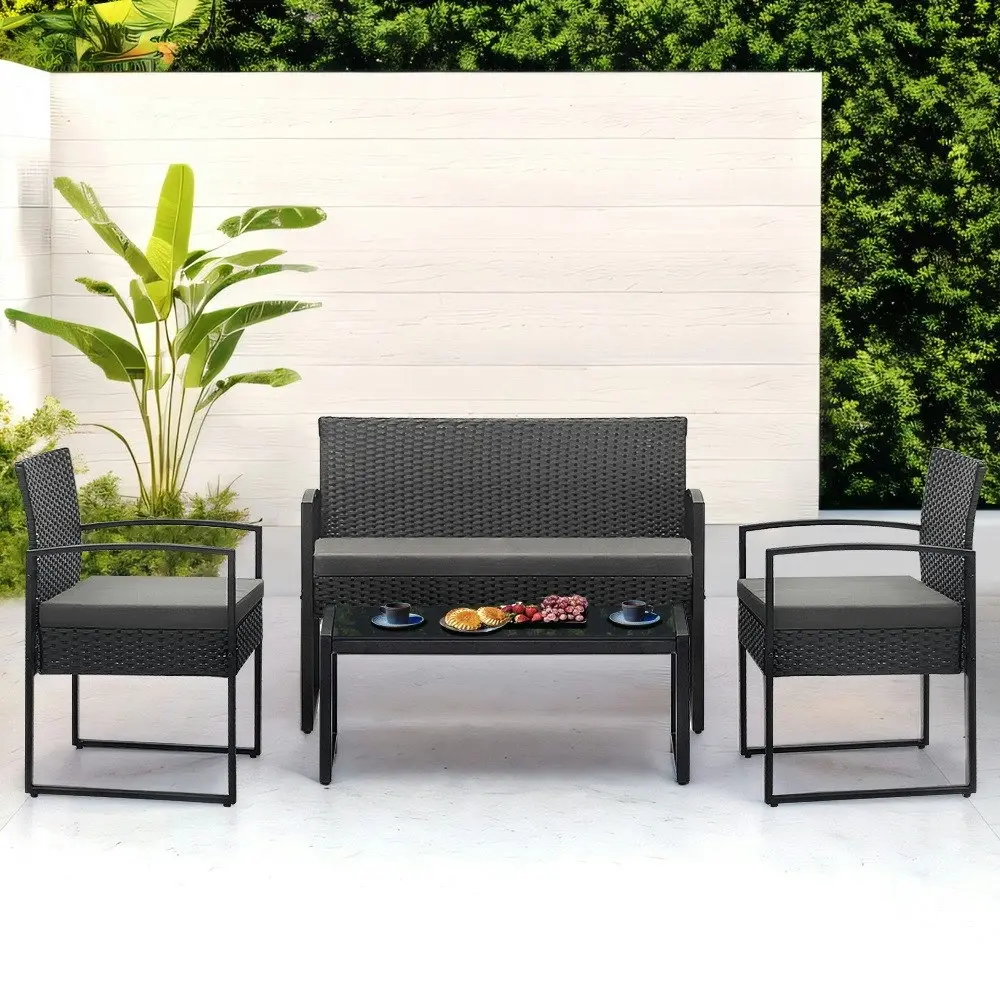 Groverdi 4PS Outdoor Dining Set Wicker Patio Dining Chair Loveseat Table Cushion