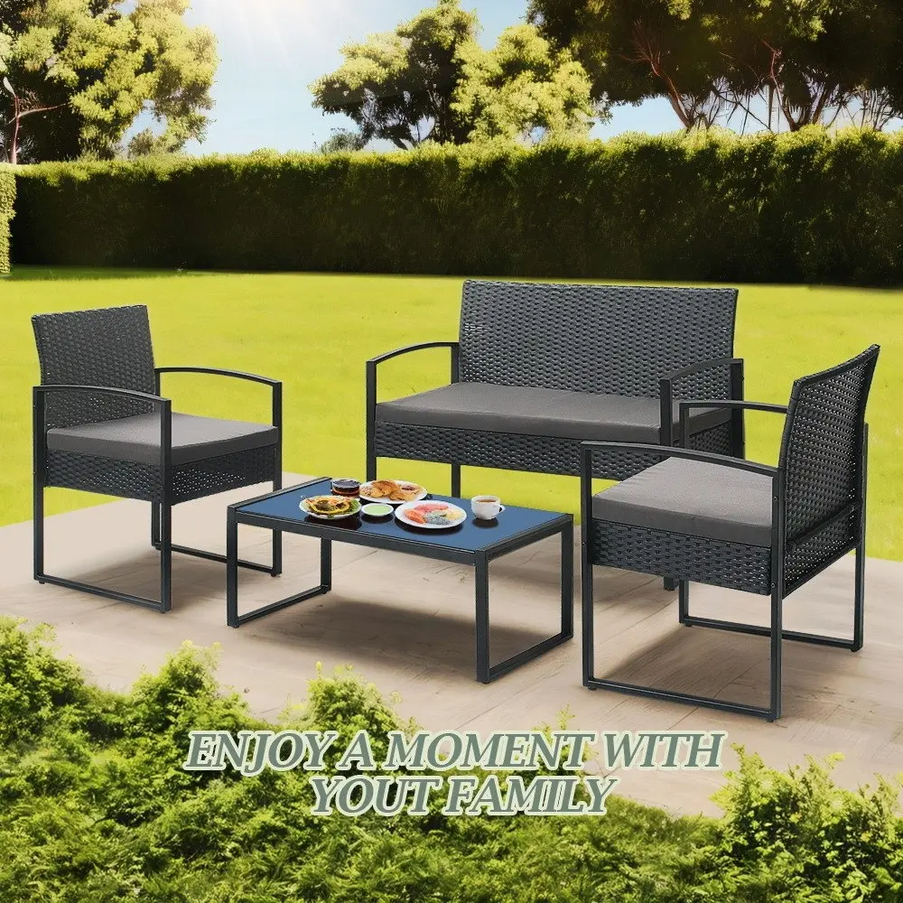 Groverdi 4PS Outdoor Dining Set Wicker Patio Dining Chair Loveseat Table Cushion