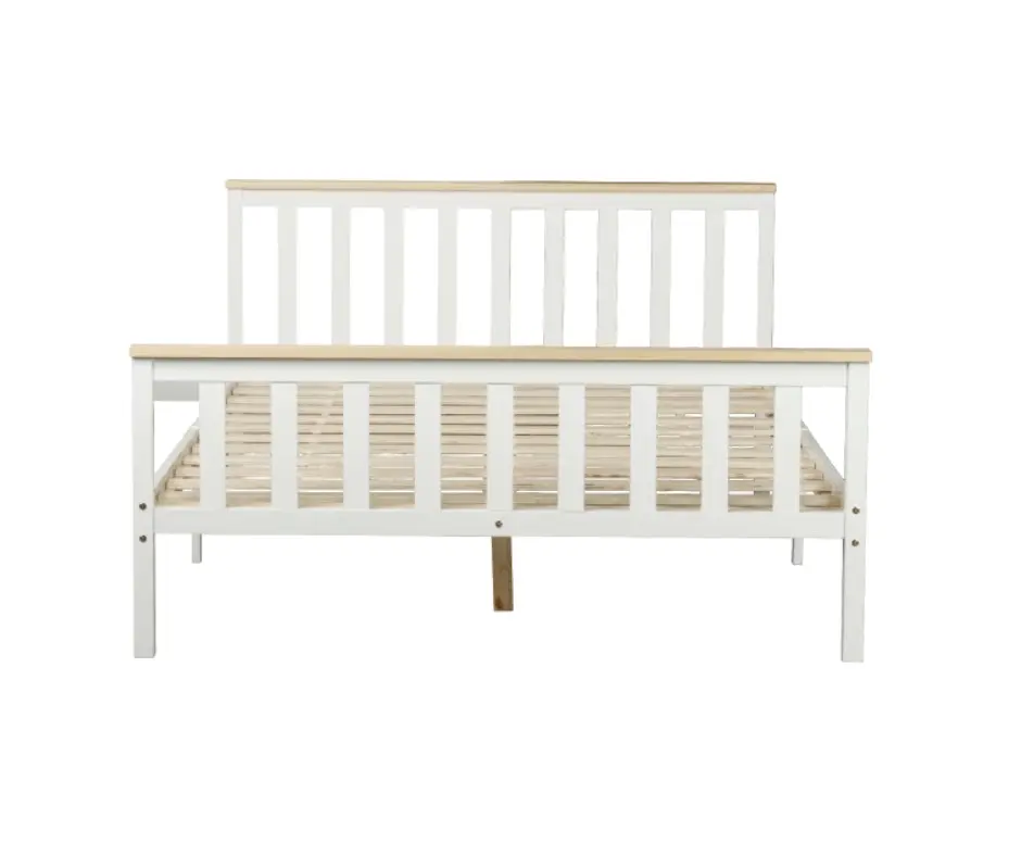 Glebe Pine Wood Double Bed - White with Nature Cap