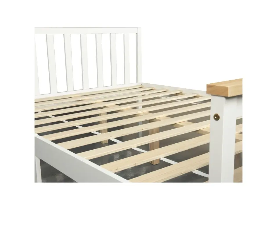 Glebe Pine Wood Queen Bed - White with Nature Cap