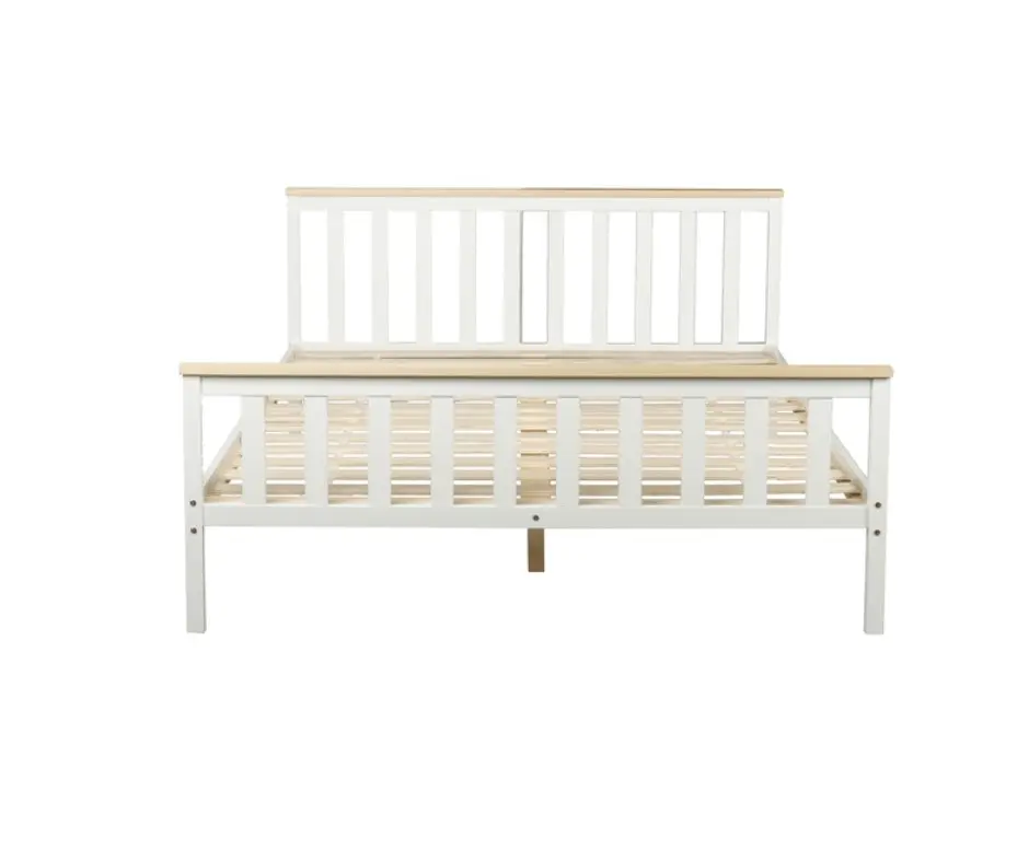 Glebe Pine Wood Queen Bed - White with Nature Cap