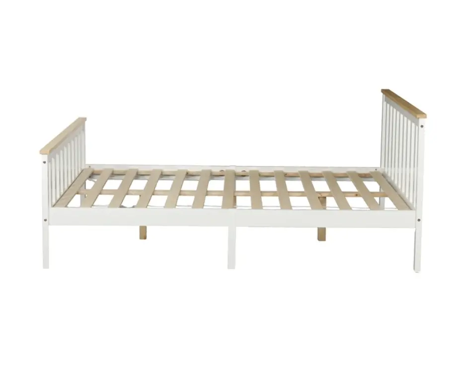 Glebe Pine Wood Queen Bed - White with Nature Cap