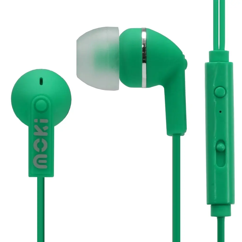 2x Moki Noise Isolation In-Ear Earphones 3.5mm Headset/Mic/Volume Control Green