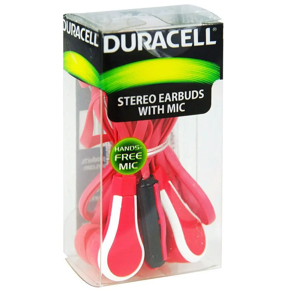 2x Duracell Earphones Wired 3.5mm Jack Stereo Earbuds w/ Mic f/Mobile Phones Red