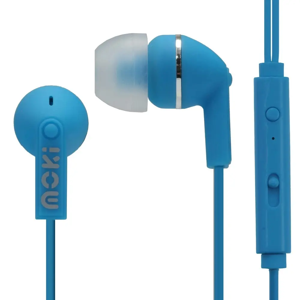 2x Moki Noise Isolation In-Ear Earphones 3.5mm Headset/Mic/Volume Control Blue