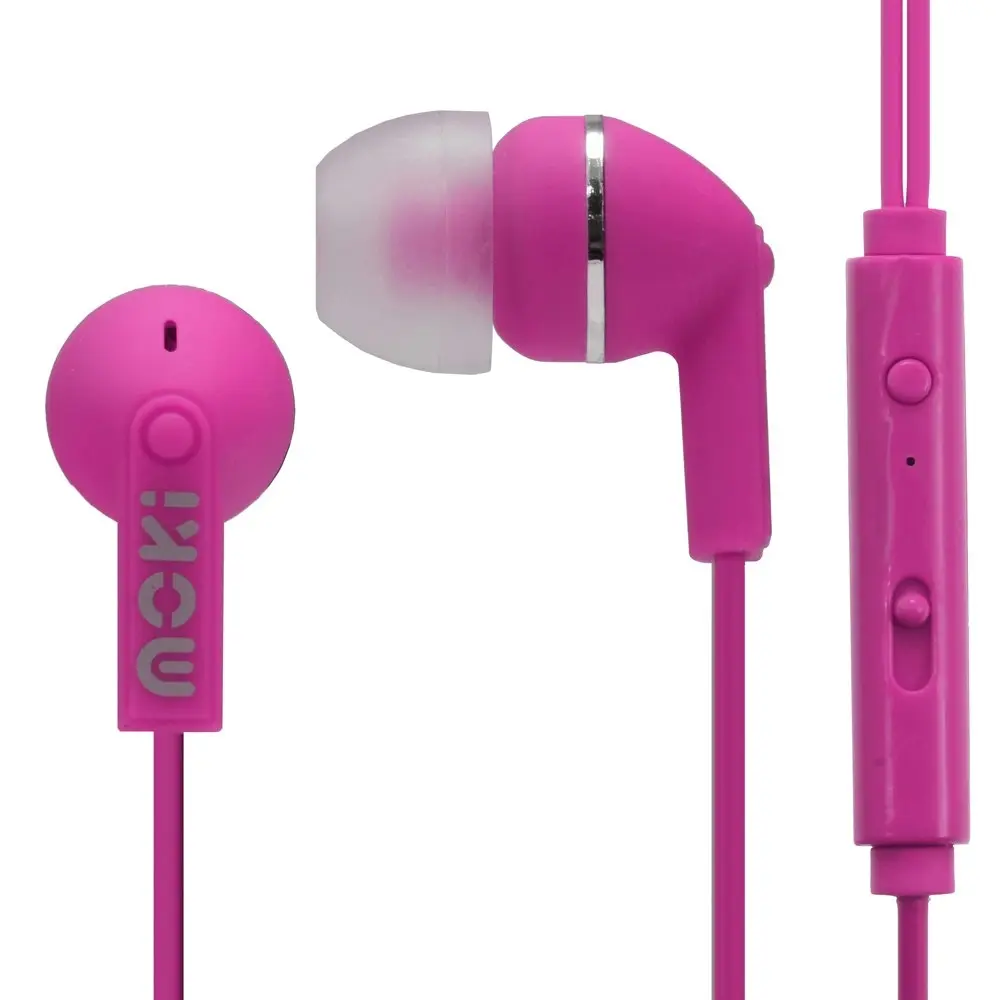 2x Moki Noise Isolation In-Ear Earphones 3.5mm Headset/Mic/Volume Control Pink