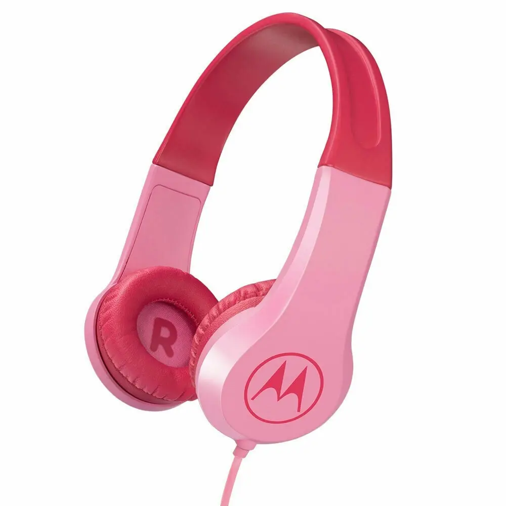 2PK Motorola Kids Safe Wired Over-Ear Headphones w/Mic/3.5mm Audio Splitter Pink