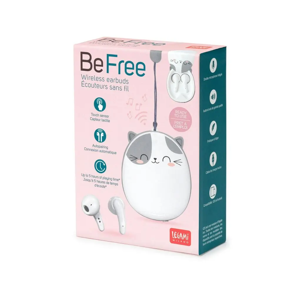 Legami Wireless BT Earbuds In-Ear Earphones w/ Charging Case Be Free Kitty