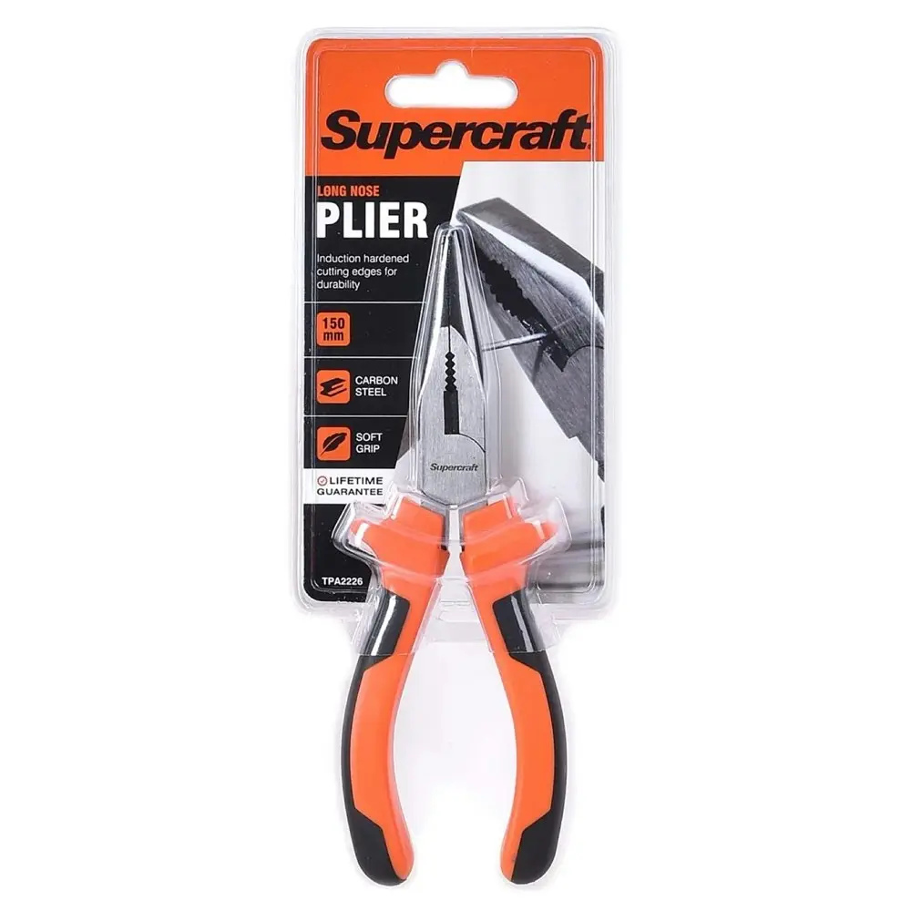 2x Supercraft Long Nose Pliers Carbon Steel 150mm Long With Soft Grip Handles