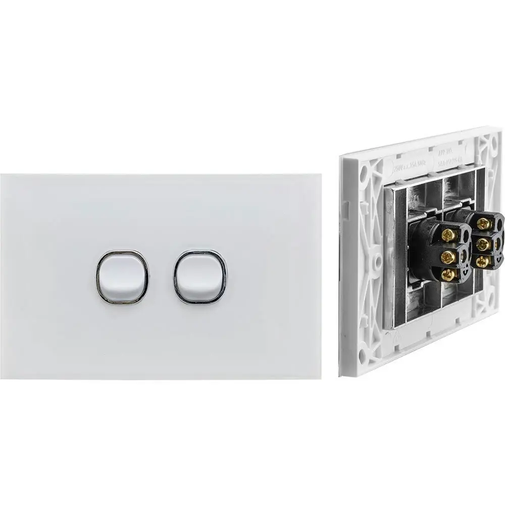 2PK Doss ASW1 115mm Acrylic Wall Plate 2 Gang Light Power Switch 2 Way On/Off WH