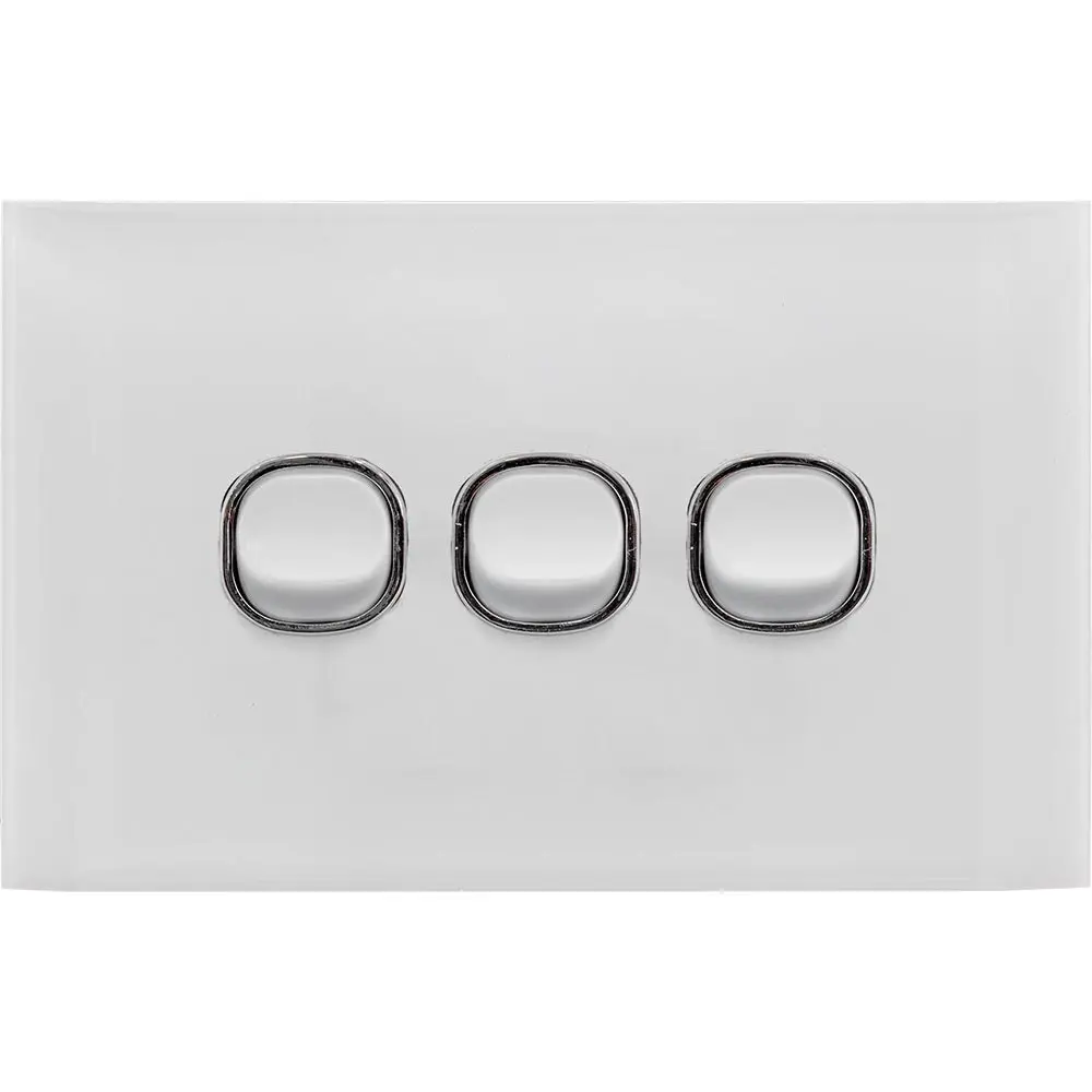 2x Doss ASW3 115mm Acrylic Wall Plate 3 Gang Light Power Switch 2 Way On/Off WHT