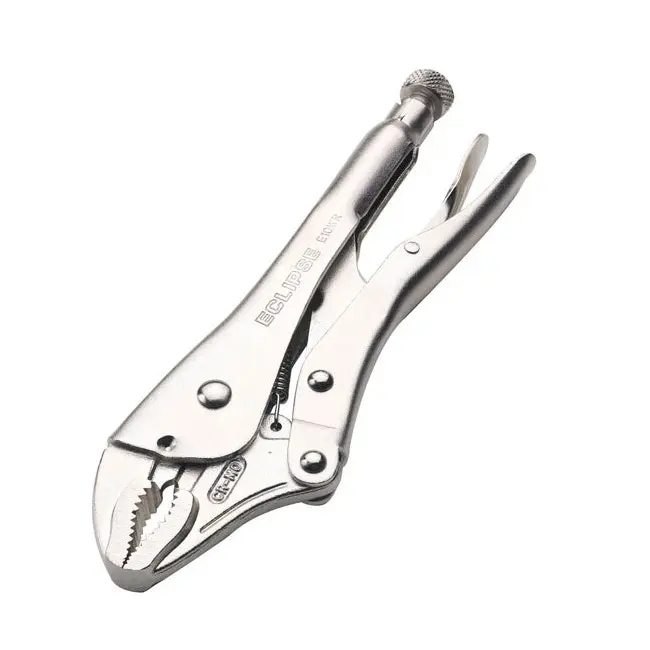 2PK Eclipse Pro Tools Steel Clamp Locking Plier Curved Jaw w/Cutter 250mm Silver