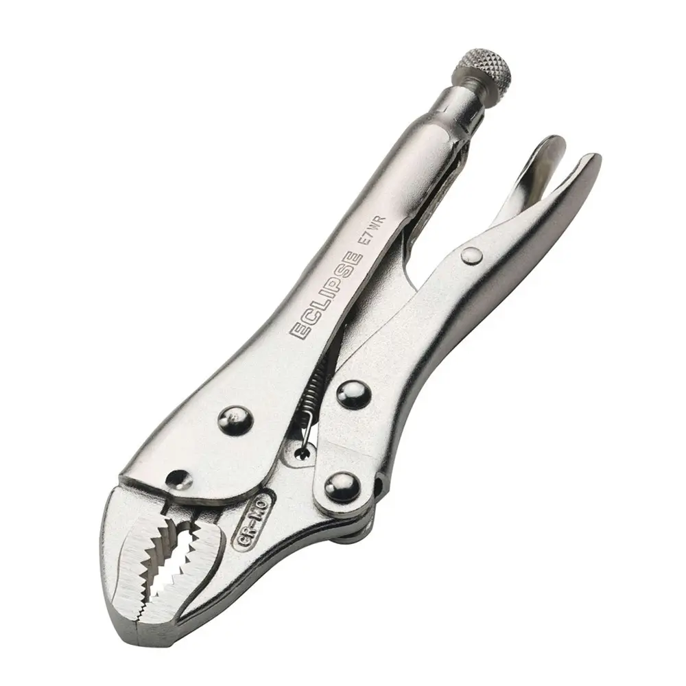 2PK Eclipse Pro Tools Steel Clamp Locking Plier Curved Jaw w/Cutter 175mm Silver