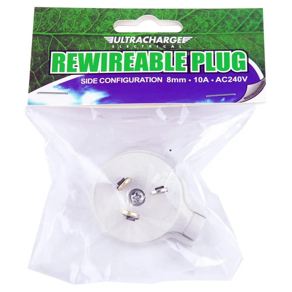 3x UltraCharge Electrical 10A Rewireable 3-Pin Plug 240V 8mm Side Configuration