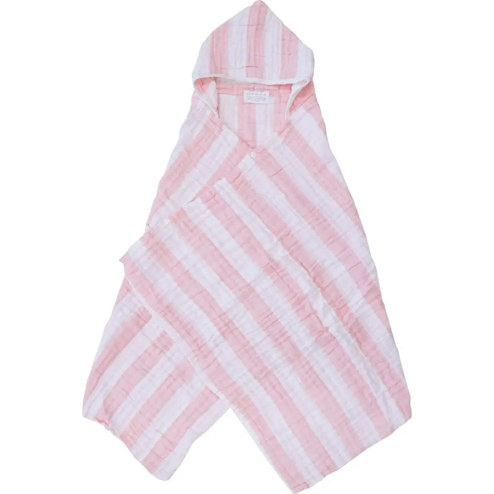 2x LVD Striped Cotton Hooded Swaddle Soft/Gentle Baby Wrap 127x66cm Pink/White