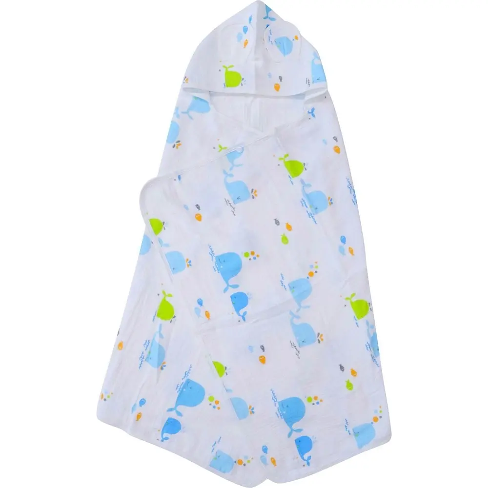 2x LVD Whales Cotton Hooded Swaddle Soft Gentle Baby Wrap Blanket 127x66cm WHT