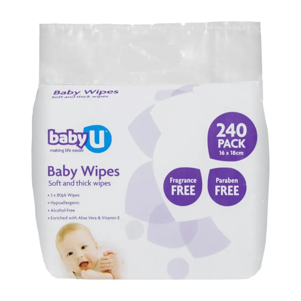 4x 240pc BabyU Baby/Infant/Kids Alcohol/Fragrance Free Absorbent Wet Wipes