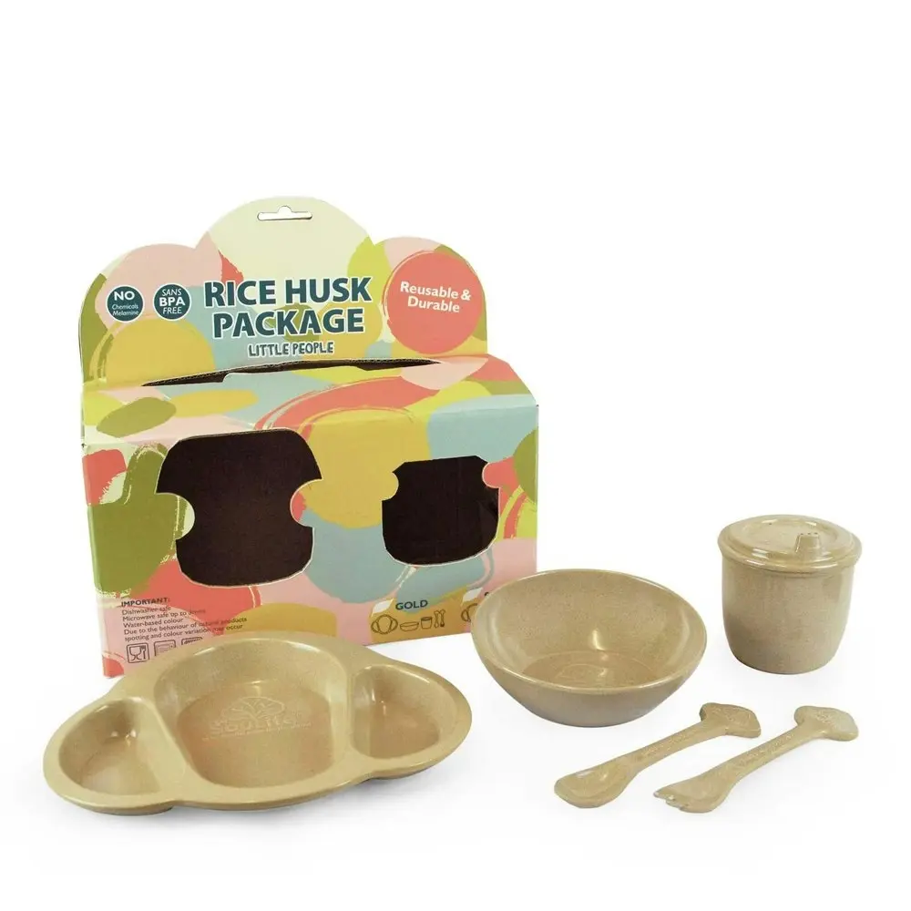 2x 5pc EcoSouLife Reusable Rice Husk Baby/Infant Feeding Utensils Set Beige