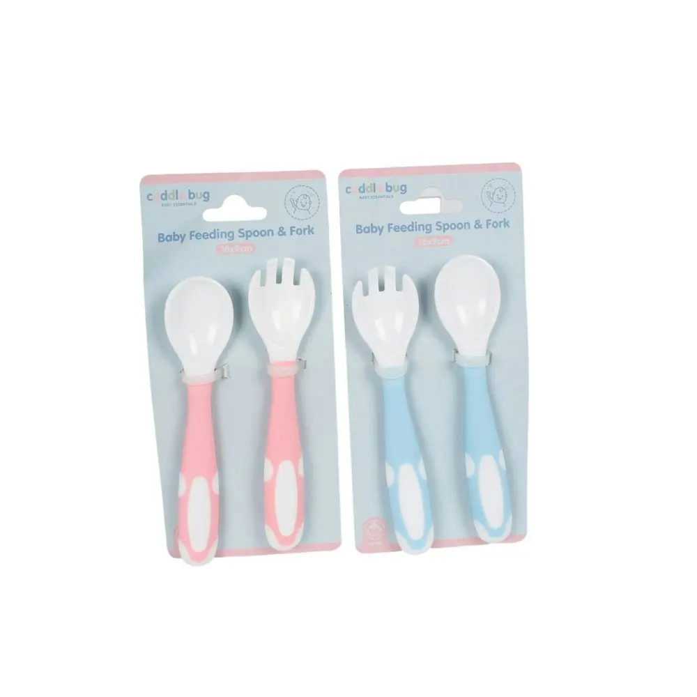 6x Cuddle Bug Baby/Toddler Food Feeding Training Spoon & Fork 14.5x3cm Pink/Blue