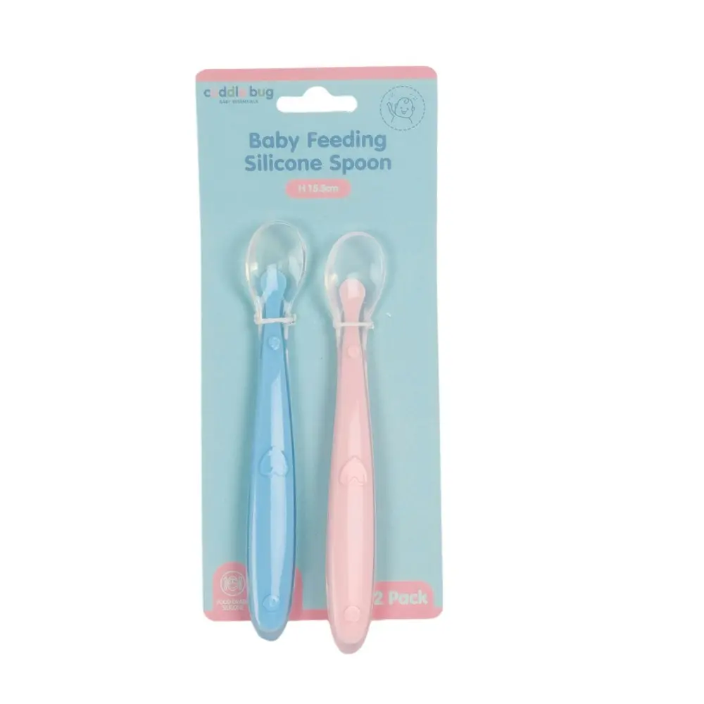 6x 2pc Cuddle Bug Baby/Toddler Feeding Silicone Spoon 2 Pink/Blue 15cm Assorted