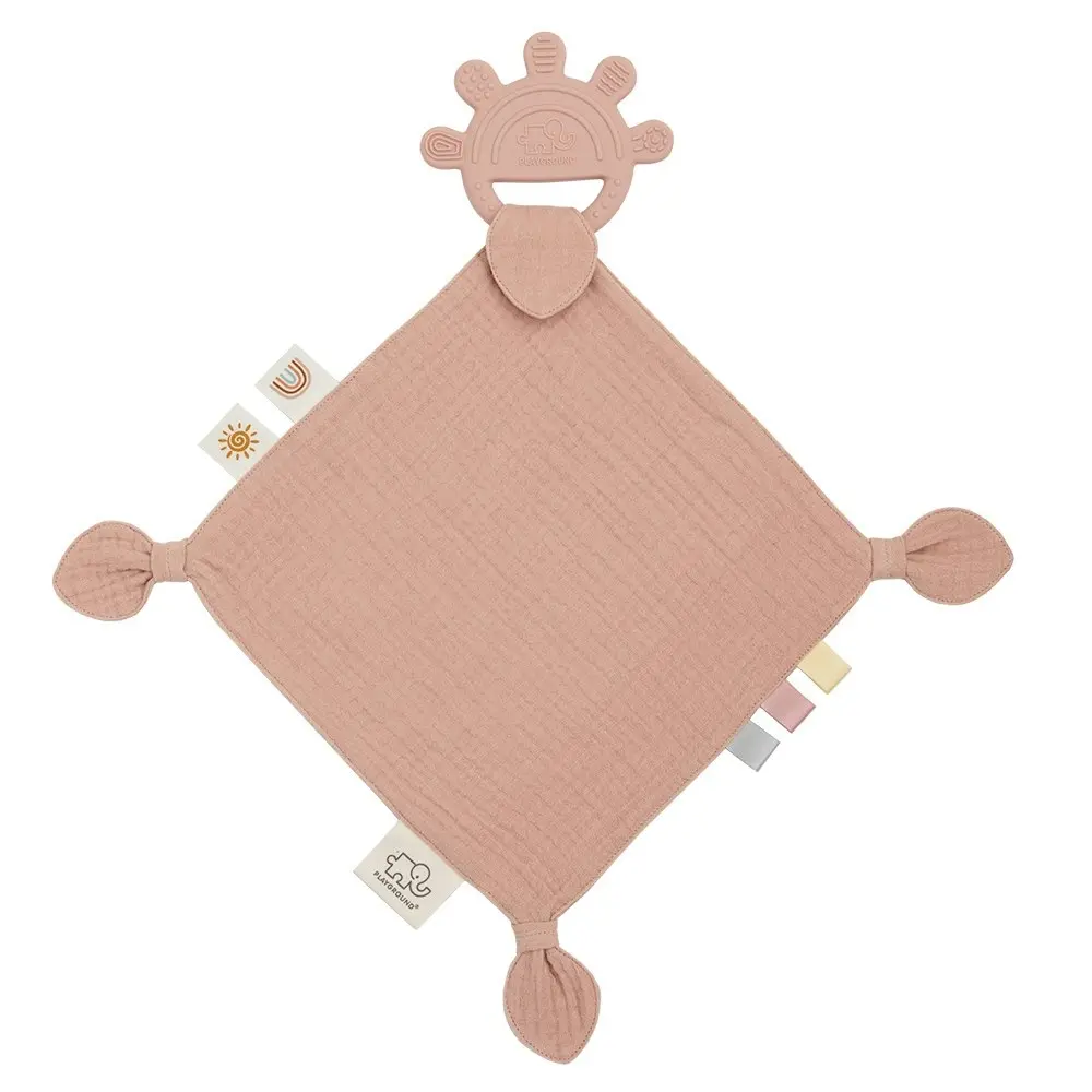 2x Playground Baby Silicone/Cotton Comfort Teether Blanket/Teething 4m+ Rose