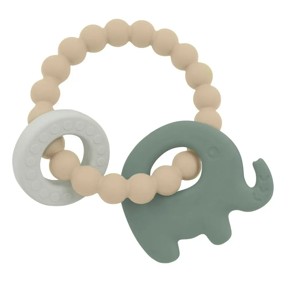 2x Playground Baby 11cm Silicone/Beechwood Elephant Teether Teething 3m+ Sage