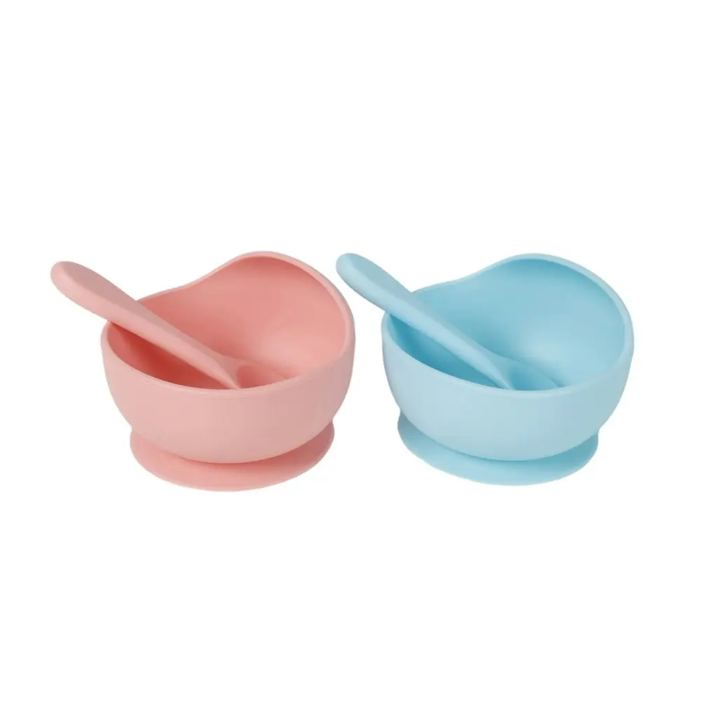 4x Cuddle Bug Baby Feeding Silicone Suction Lip Bowl & Spoon 12x8cm 2 Assorted