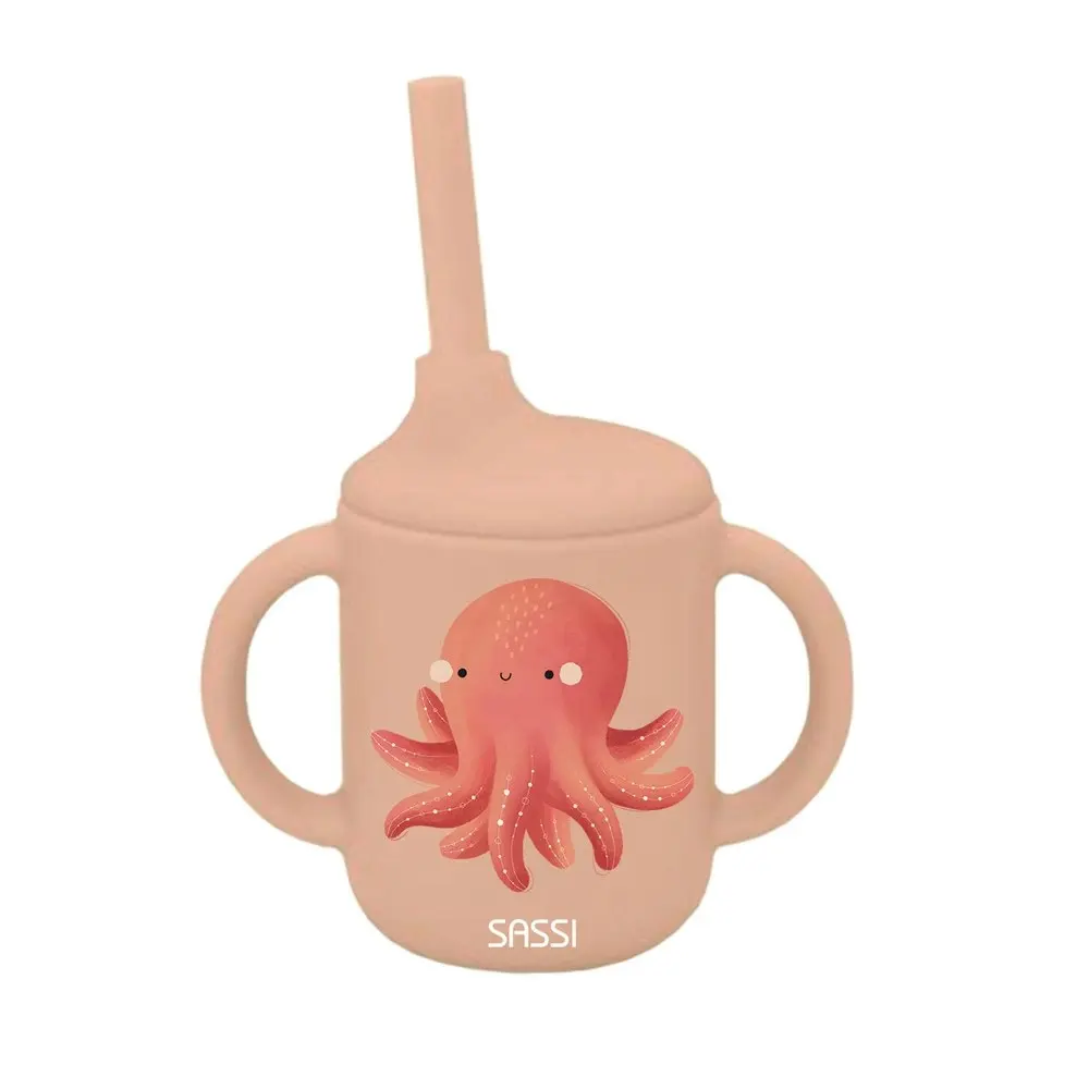 2x Sassi Silicone Sippy Cup Set Slurpy The Octopus Baby/Childrens Cutlery 6m+