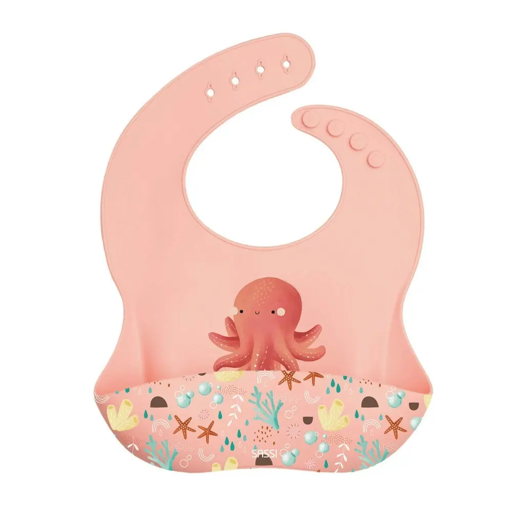 2x Sassi Silicone Bib Slurpy The Octopus Baby/Childrens Tableware Cutlery 6m+