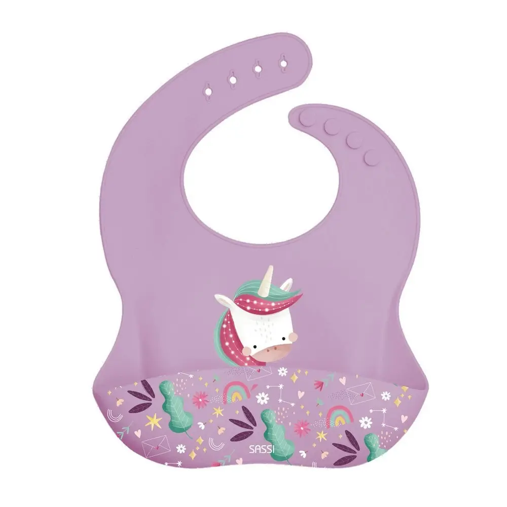 2x Sassi Silicone Bib Sparkly The Unicorn Baby/Childrens Tableware Cutlery 6m+