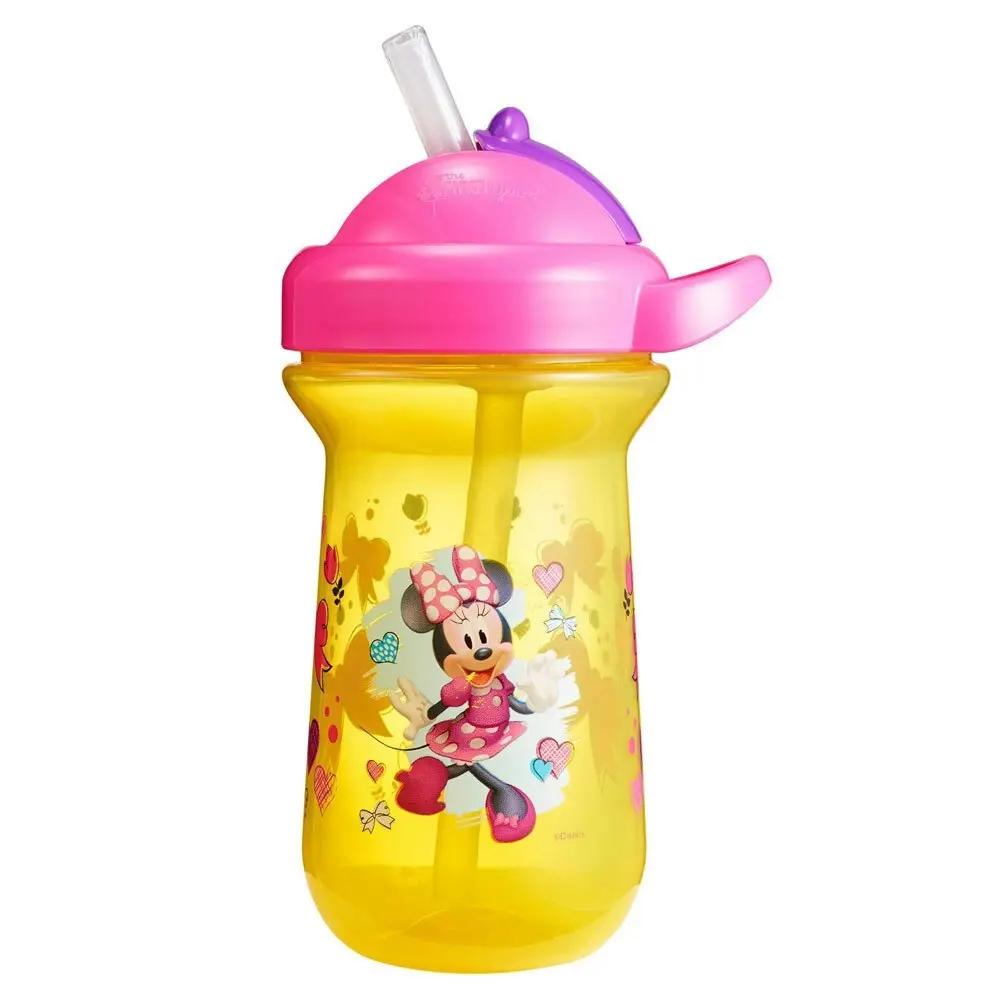 2pc The First years Flip Top Straw Cup Baby/Toddler 18m+ Water Bottle Minnie YL