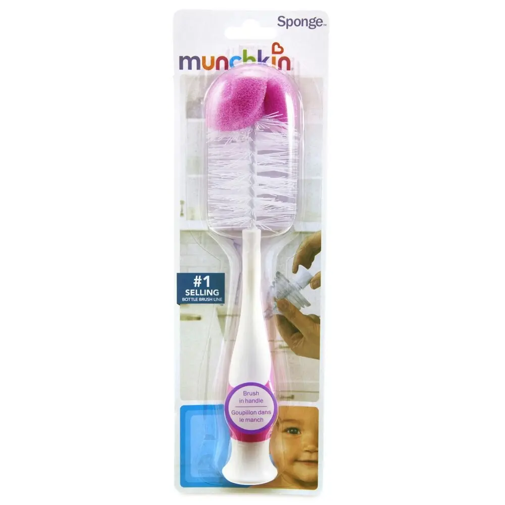 2PK Munchkin Baby Bottle Brush 24cm Sponge/Cleaner for Feeding Baby Bottle Asst