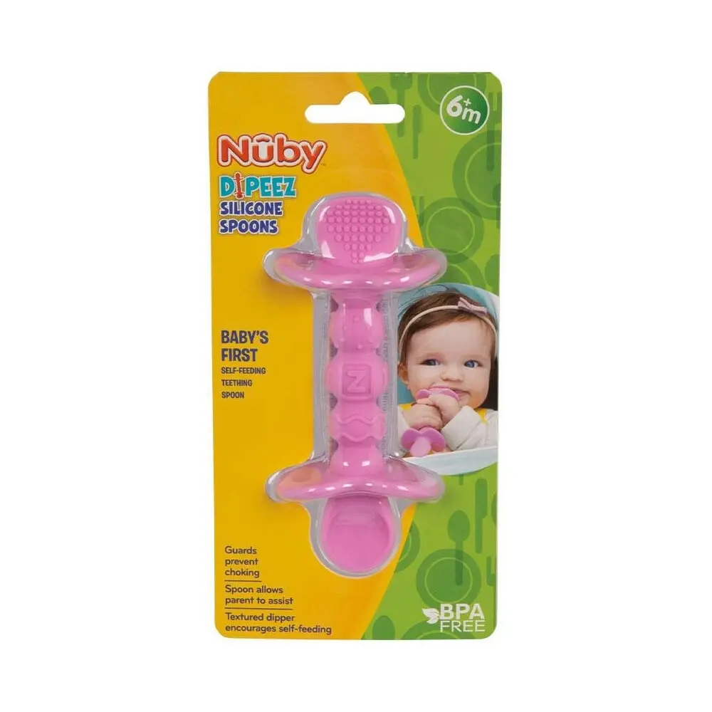 2x Nuby Dipeez Self-Feeding Teething Baby Silicone Spoon & Dipper 6m+ Assorted