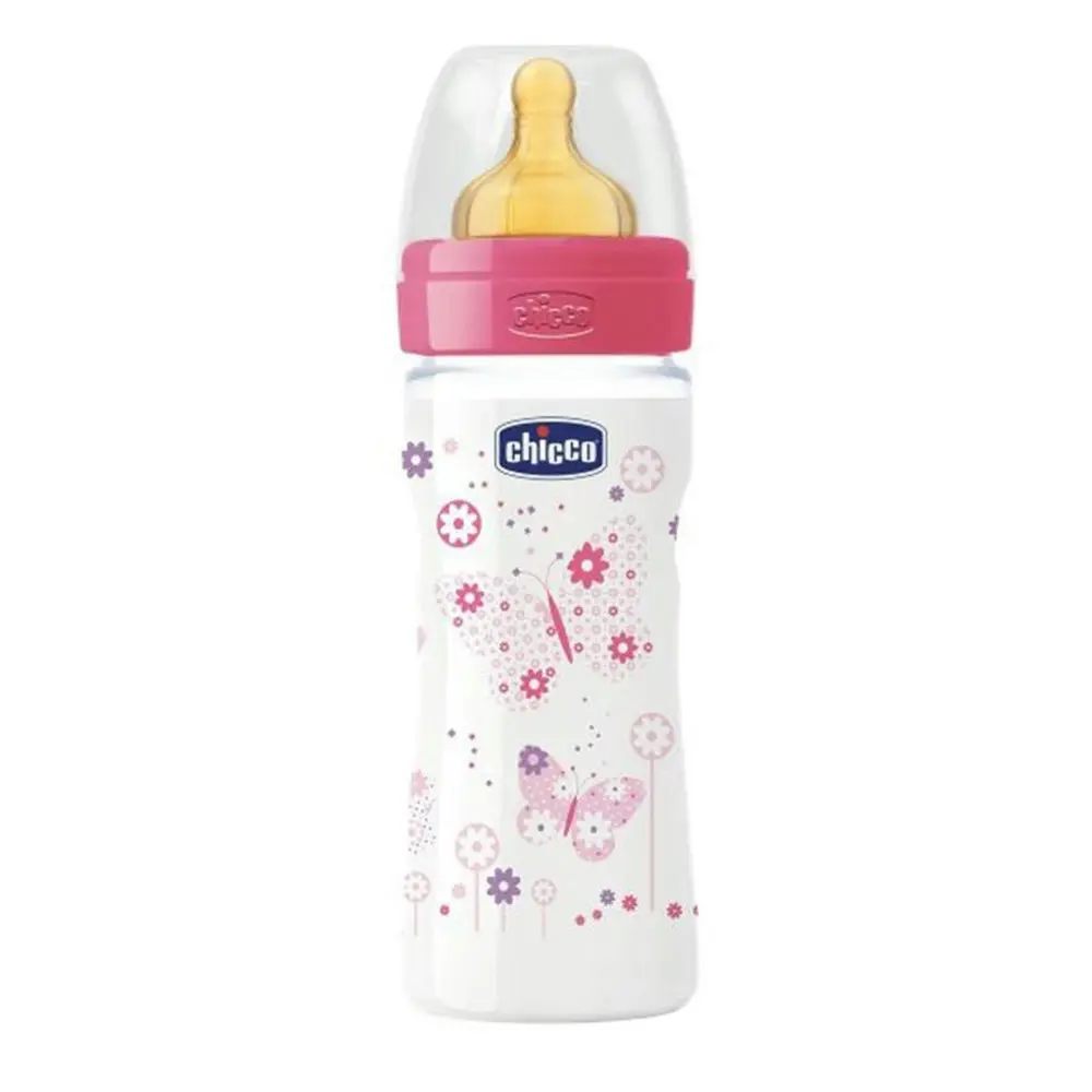 2x Chicco Nursing Baby Well-Being 250ml Feeding Bottle/Anti Colic Teat 2m+ Girl