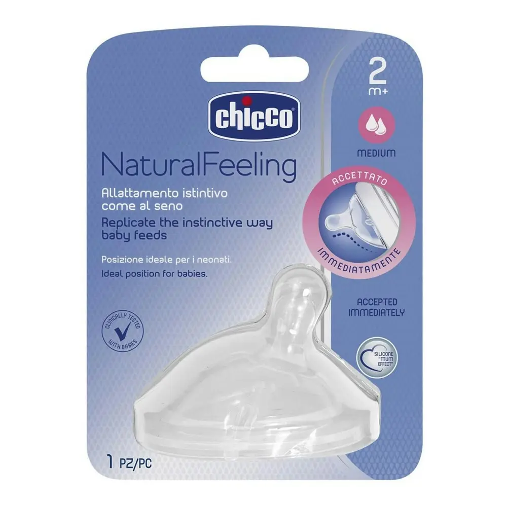 3x Chicco Nursing NaturalFeeling Medium Flow Silicone Teat Baby/Toddler 2m+