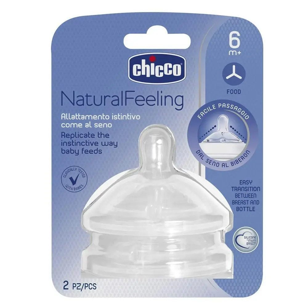 2x Chicco Nursing NaturalFeeling Food Flow Silicone Teat Baby Feeding 6m+