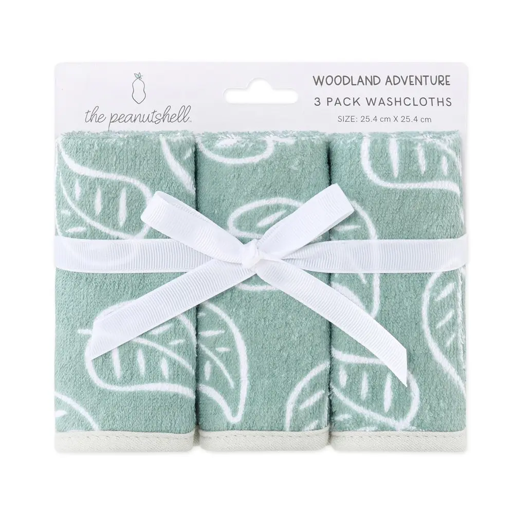 3x 3pc The Peanutshell Woodland Adventure Washcloths Nursery Face Towels 25cm