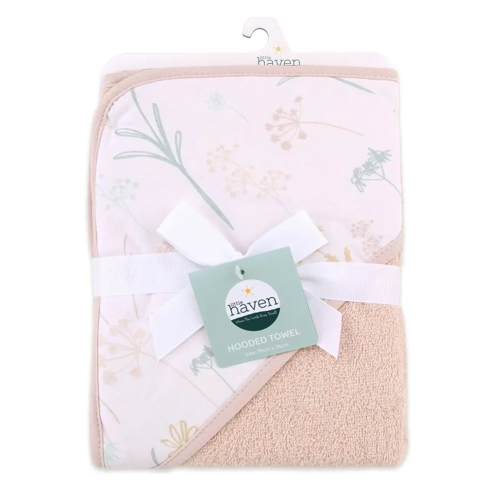 2x Little Haven Cotton Hooded Wild Flower Soft & Gentle Cozy Baby Towel 76cm