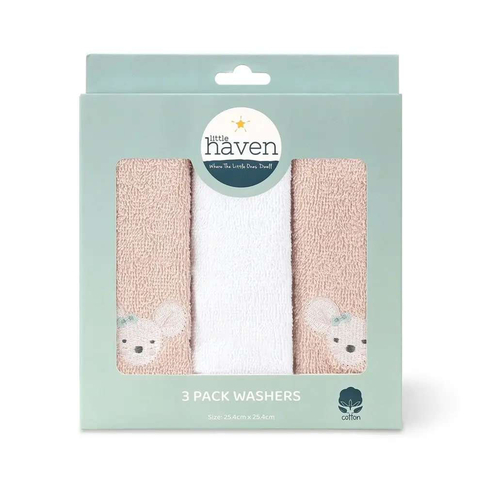 3x 3pc Little Haven Cotton Hooded Gentle Baby Wash Cloths Wild Flower 25.5cm