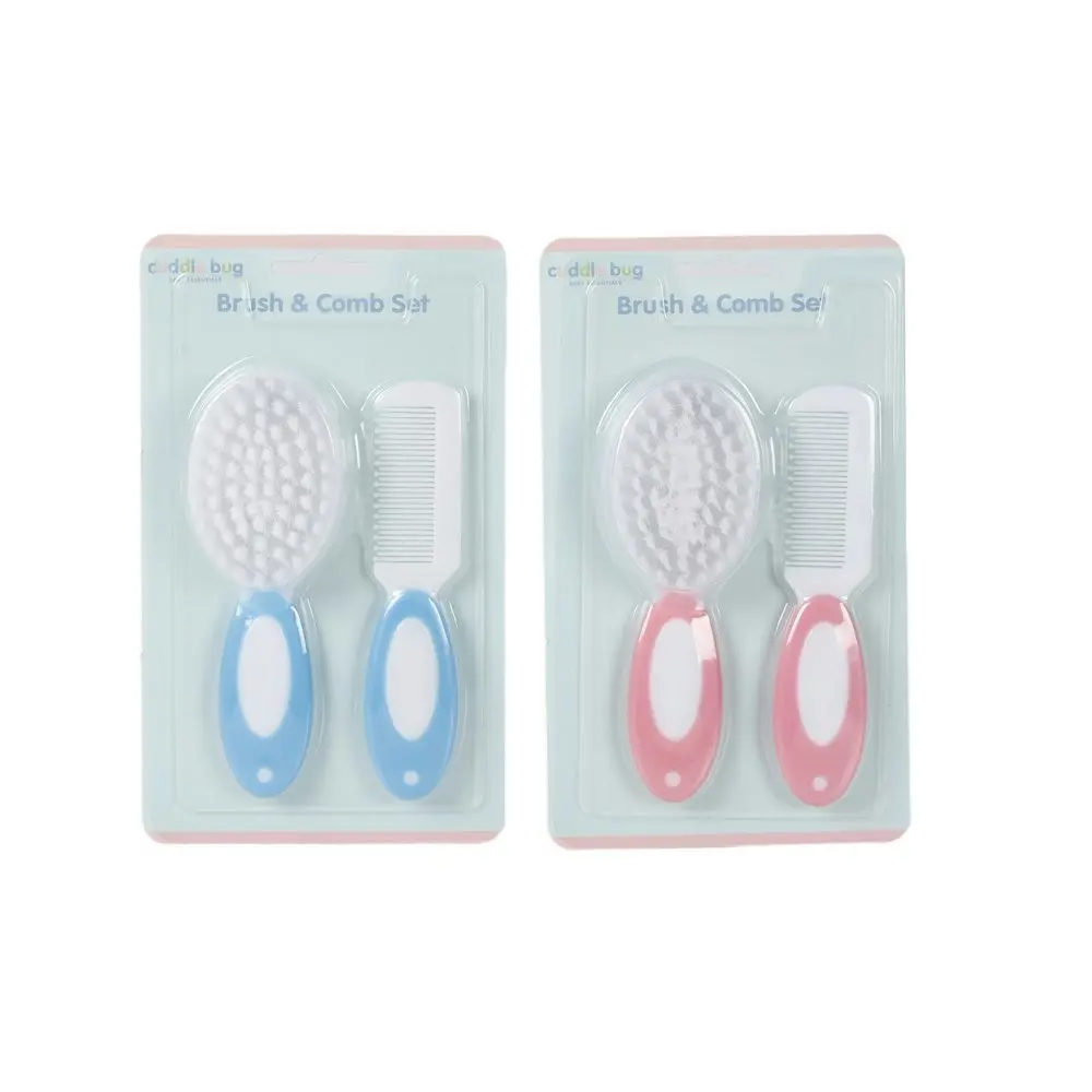 2x Cuddle Bug Newborn Baby Grooming Silicone Hair Brush & Comb Set Pink & Blue