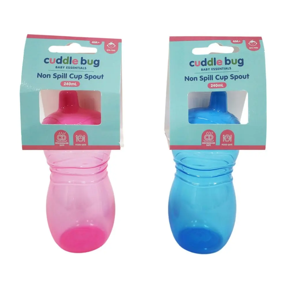 6x Cuddle Bug Baby/Toddler Non-Spill Training Drinking Cup Spout 240ml Pink/Blue