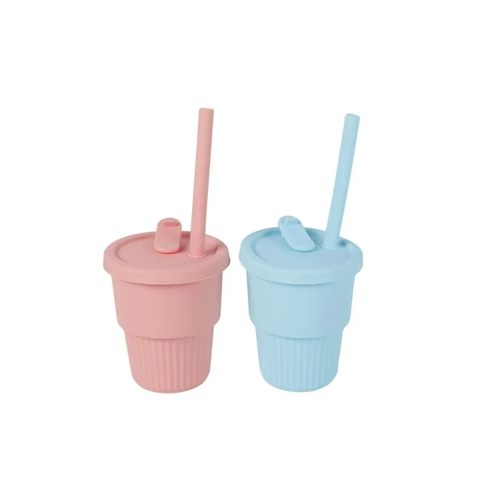 3x Cuddle Bug Baby/Toddler Silicone Training Drinking Straw Cup 300ml Pink/Blue