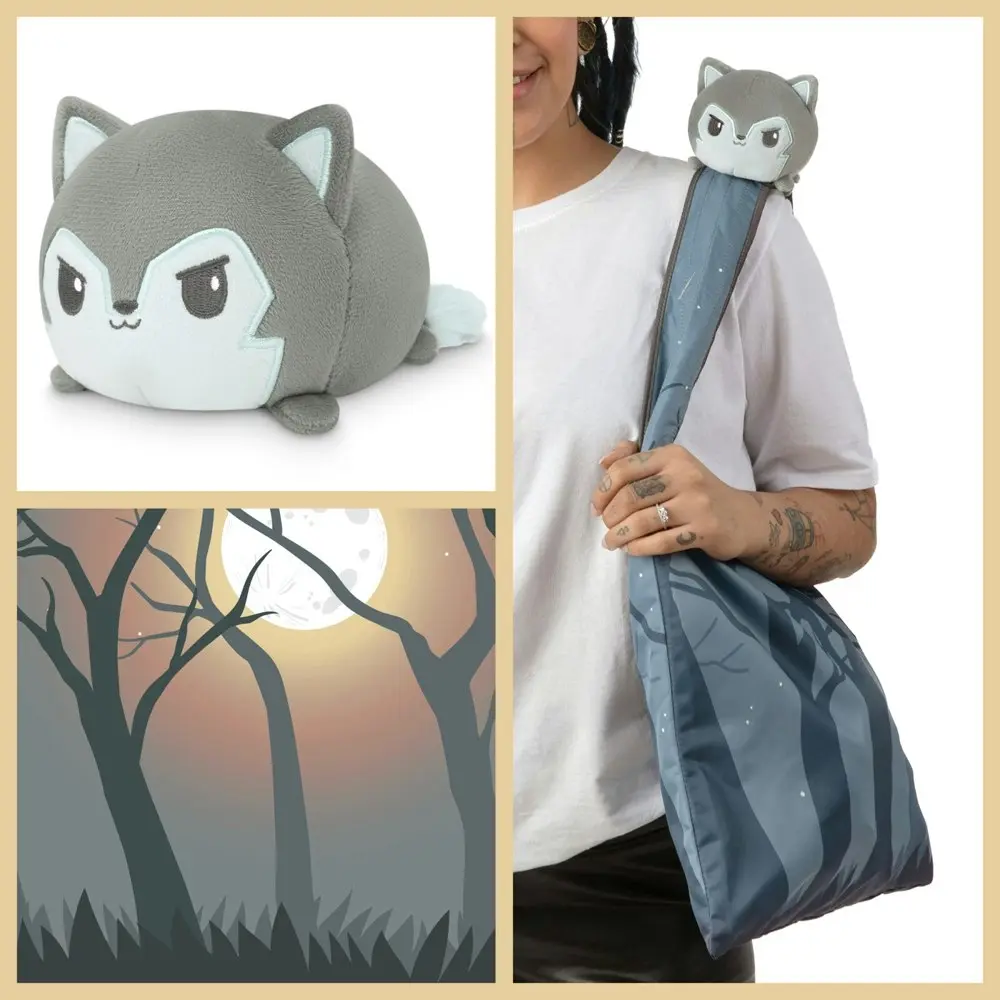 Tee Turtle Plushie Tote Bag Gray Forest Tote Bag and Gray Wolf Plushie Soft Toy